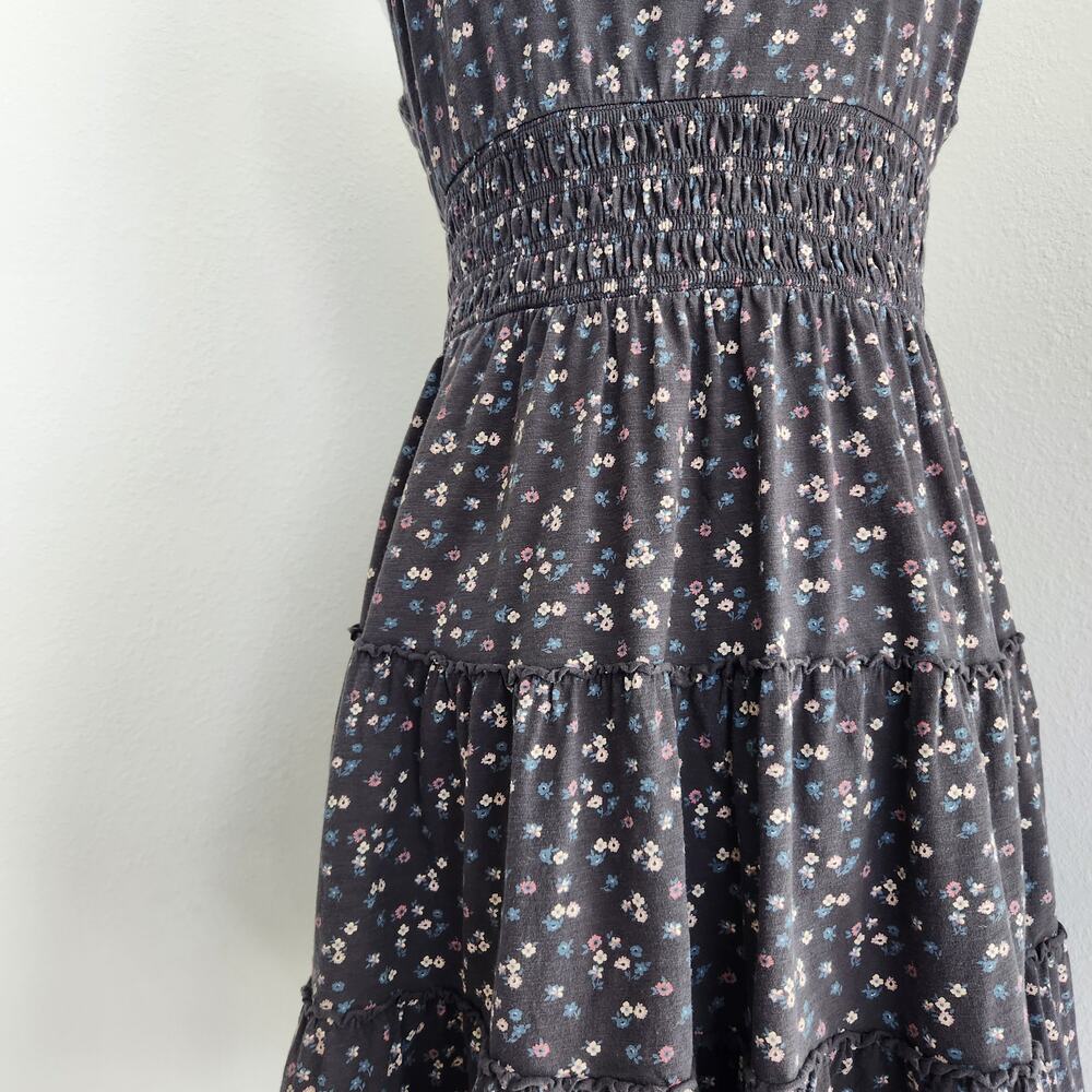 Lucky Brand Grey Ditsy Floral Smocked Tiered Tank Sundress Cotton A Line L - Picture 10 of 11